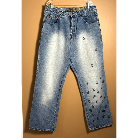 Vintage Akademiks Jeans Mens Baggy Wide Leg JNCO Embroidered 38x32 - Picture 1 of 14